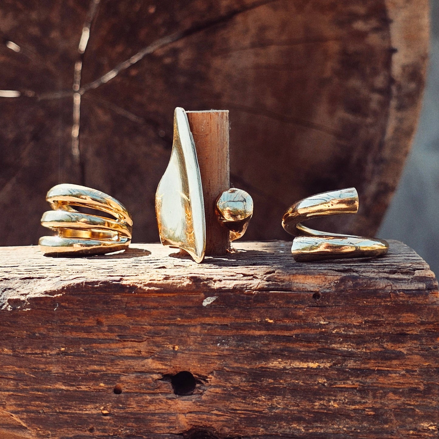 Brass blade sphere ring open adjustable handmade