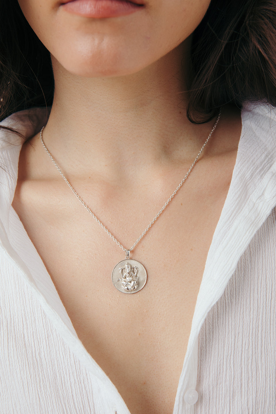 Ganesh Round Medallion Necklace Panchdhatu