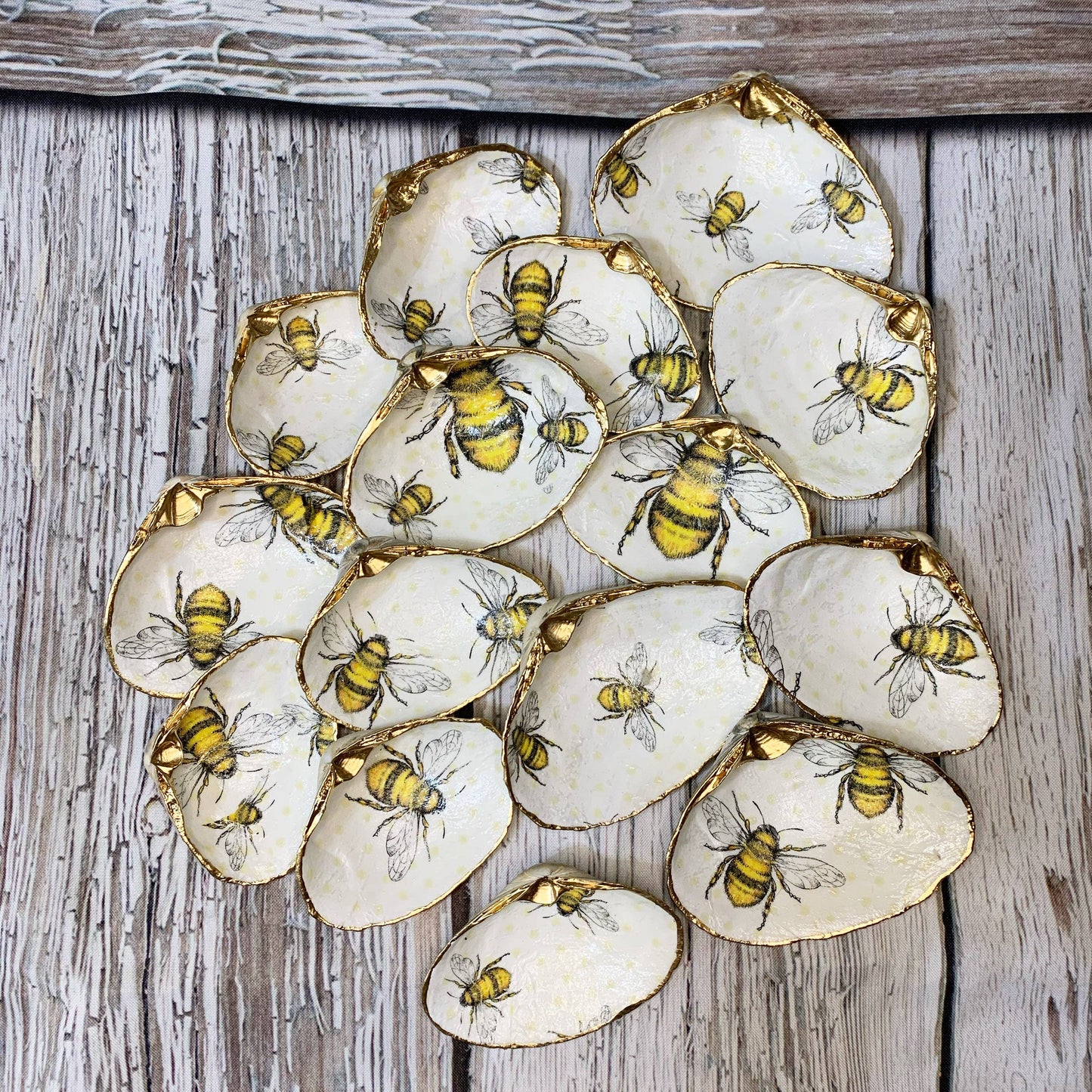 Bees Gold-Edged Recycled Napkin Jewelry Dish