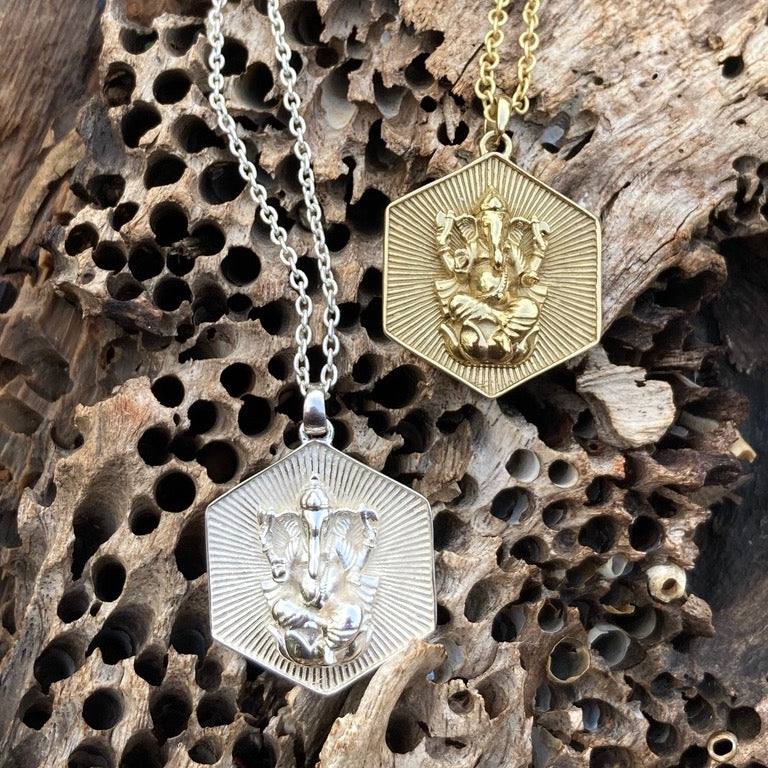 Ganesh Hexagonal Medallion Panchdhatu