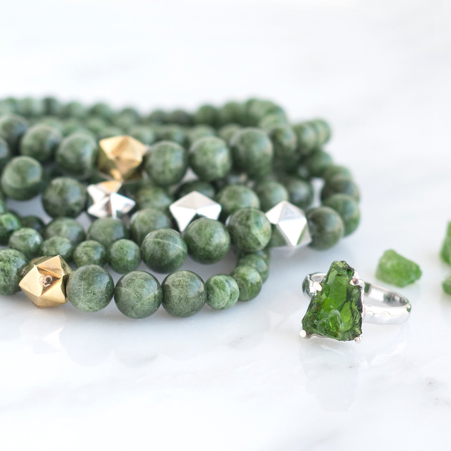 Chrome Diopside Rough Crystal Ring