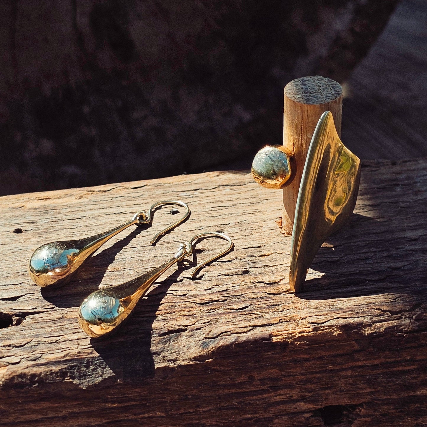 Brass blade sphere ring open adjustable handmade