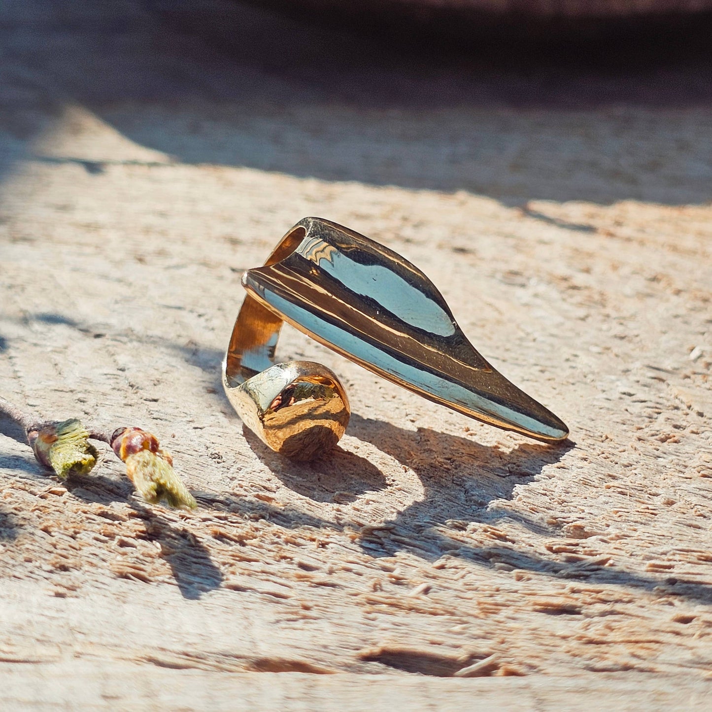 Brass blade sphere ring open adjustable handmade