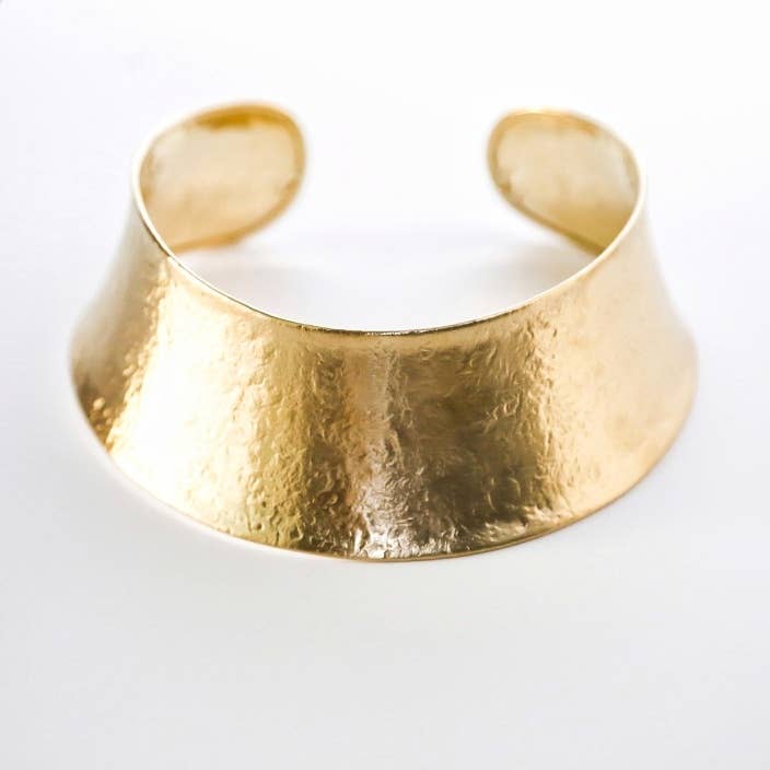 Brass satin textured bold Curve Collar Necklace