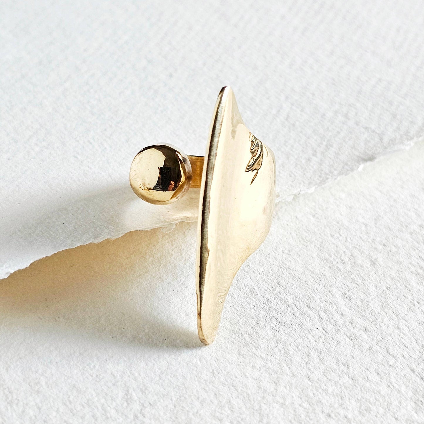 Brass blade sphere ring open adjustable handmade
