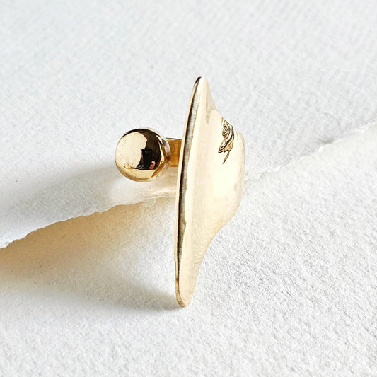 Brass blade sphere ring open adjustable handmade