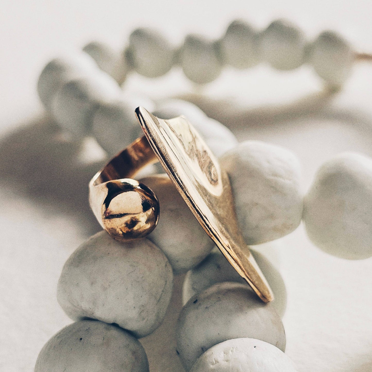 Brass blade sphere ring open adjustable handmade
