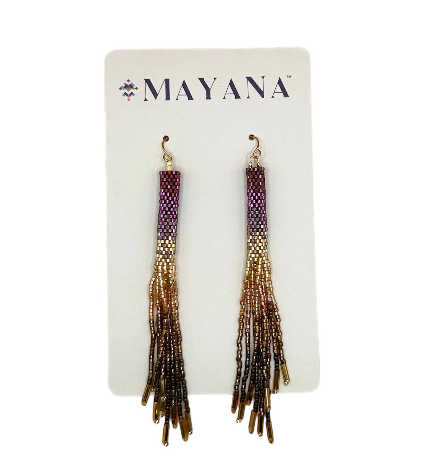 Beaded Handwoven Ombre Tassel Earrings (Violet)