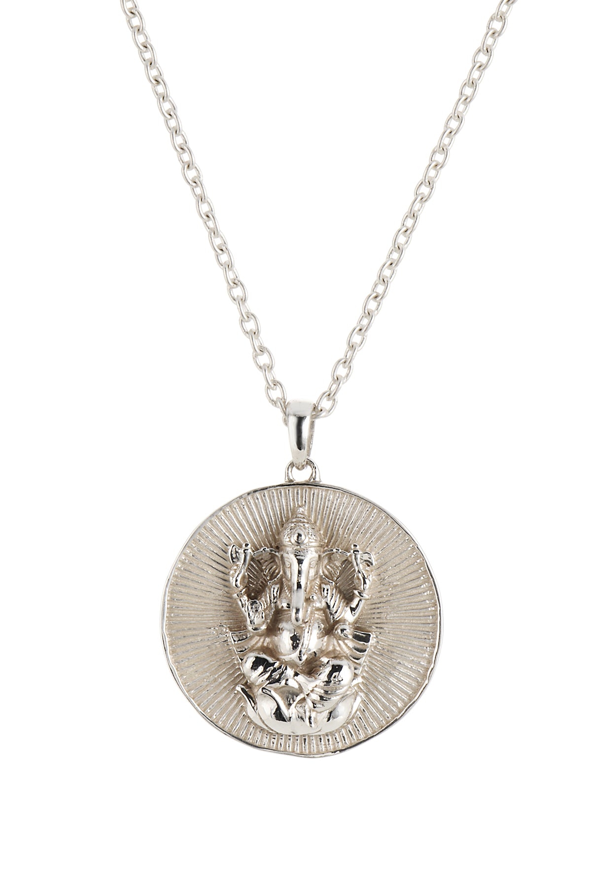 Ganesh Round Medallion Necklace Silver