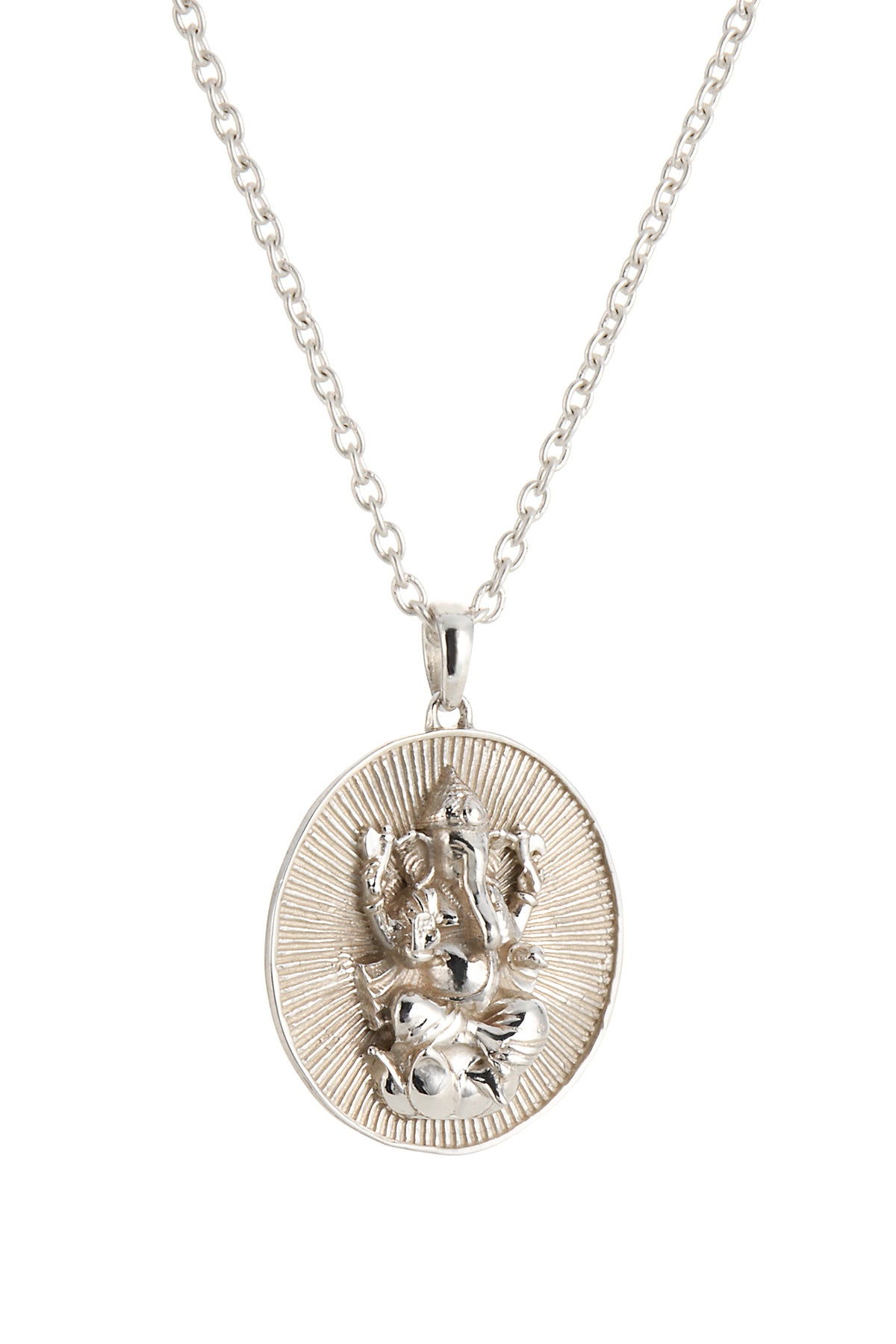 Ganesh Round Medallion Necklace Silver