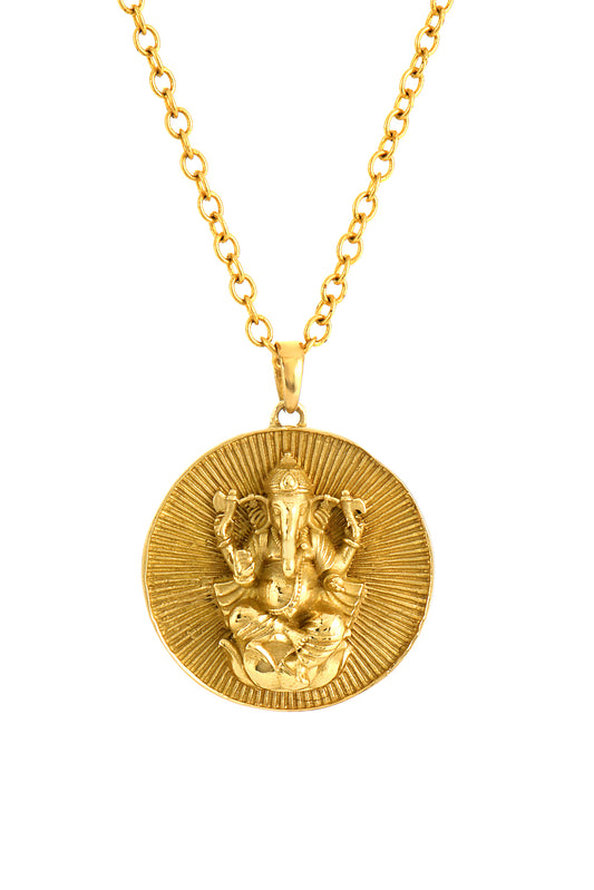 Ganesh Round Medallion Necklace Panchdhatu