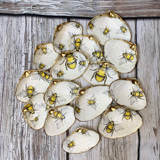 Bees Gold-Edged Recycled Napkin Jewelry Dish