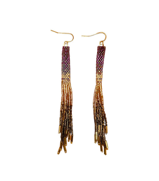 Beaded Handwoven Ombre Tassel Earrings (Violet)