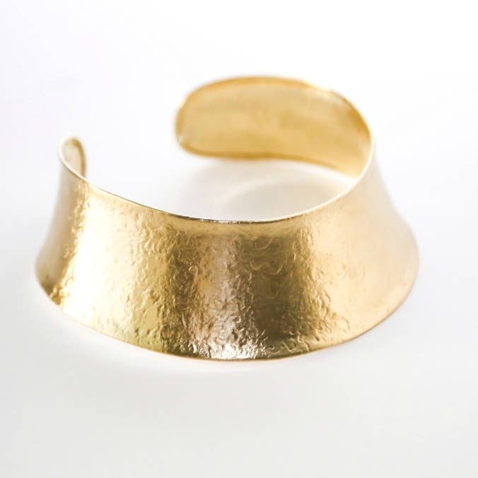 Brass satin textured bold Curve Collar Necklace