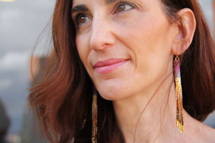 Beaded Handwoven Ombre Tassel Earrings (Violet)