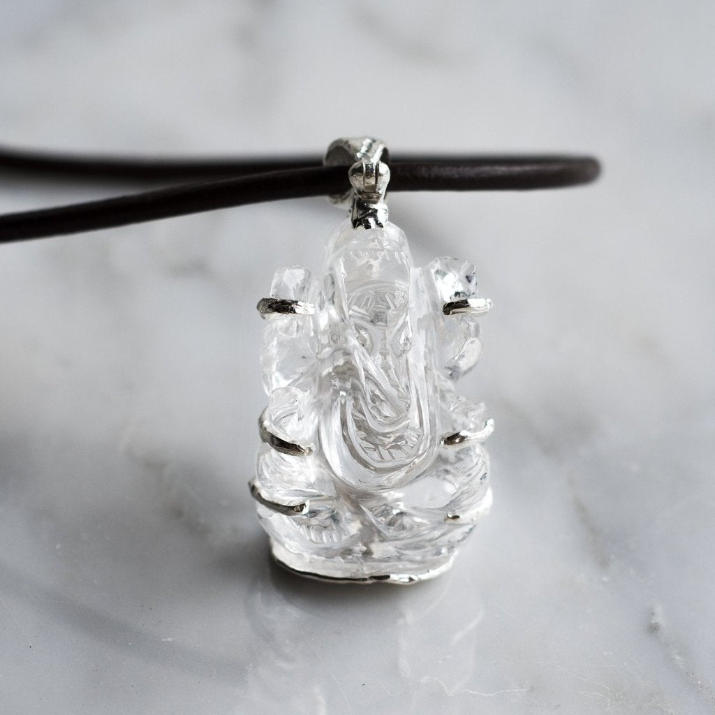 Crystal Ganesh pendant leather cord