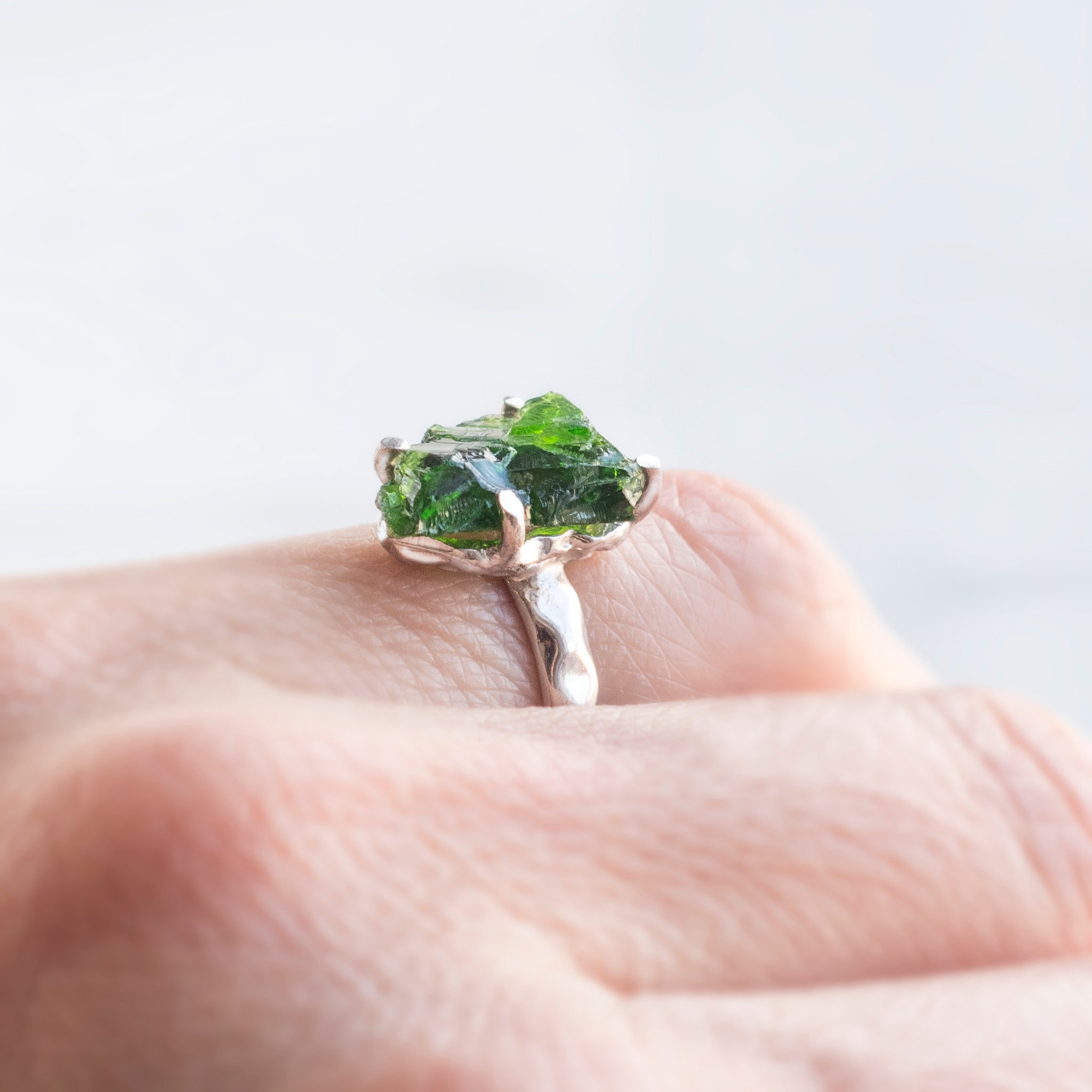 Chrome Diopside Rough Crystal Ring